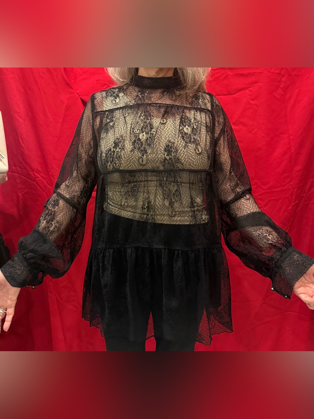 H&M Sheer Black Lace Peplum Top